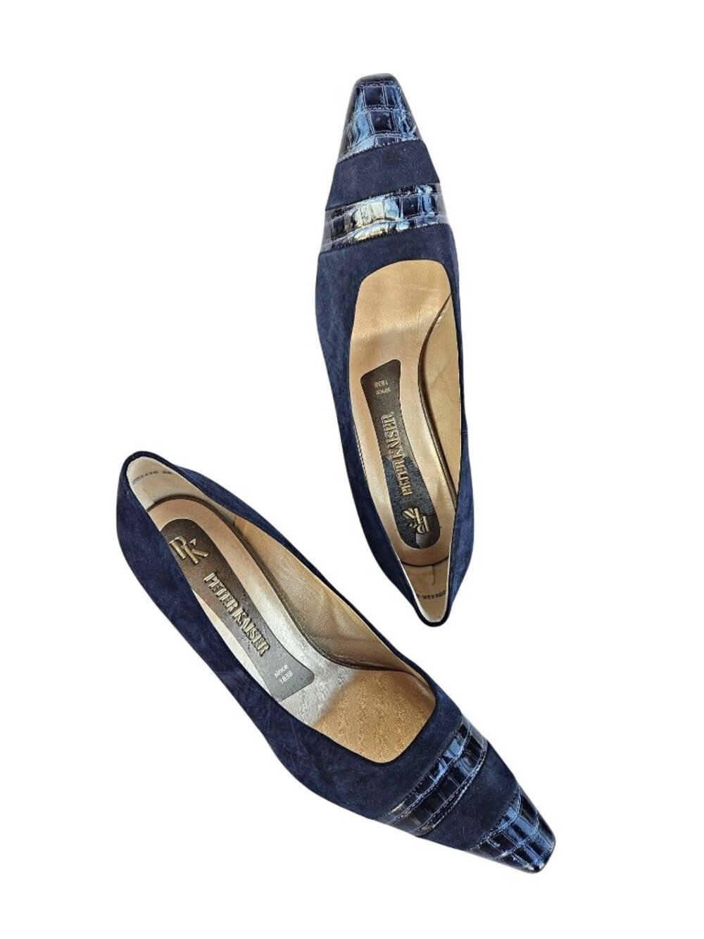 Peter Kaiser Navy Suede Lizard-Trim Pointed Toe Vintage Pumps Sz 9-9.5